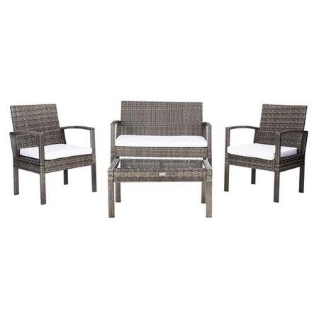 SAFAVIEH Bassey Living Patio Set, Grey Brown & White - 4 Piece PAT7507C